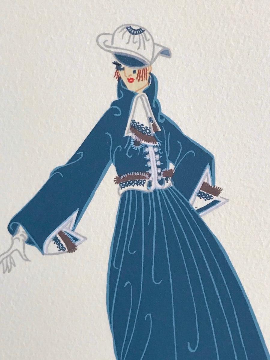 Litografia firmata BON SOIR, illustrazione di moda anni '20, ritratto Art Deco - Print Art Déco di Erté