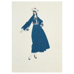 Lithographie signée Bon Soir, illustration de mode des années 1920, portrait Art déco