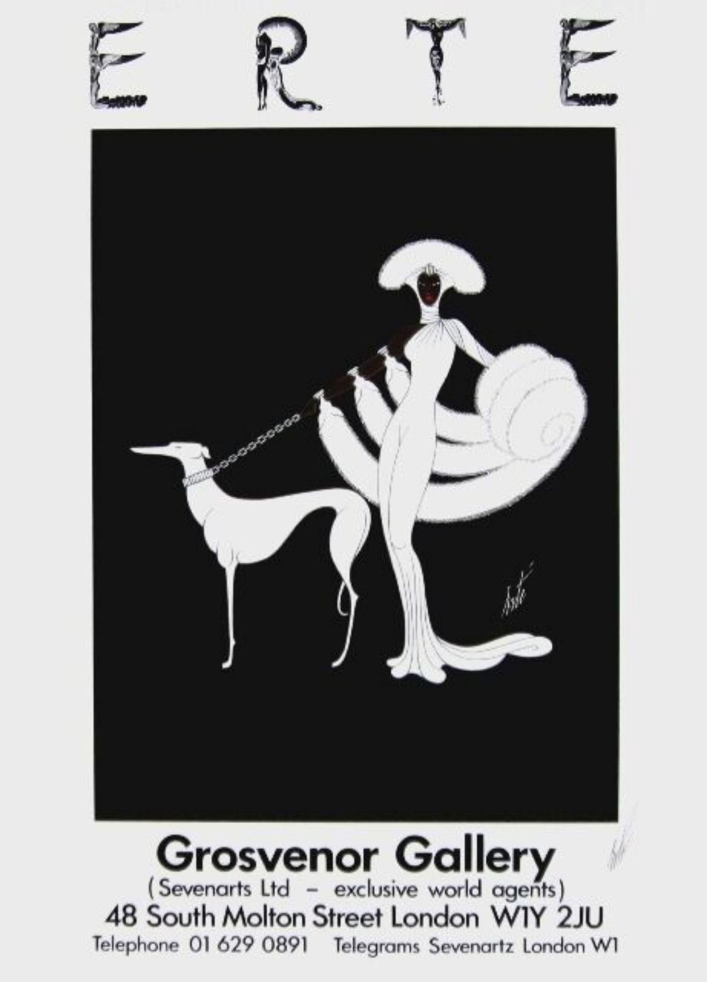 Erté Animal Print - Ebony in White, 1982 Exhibition Silkscreen