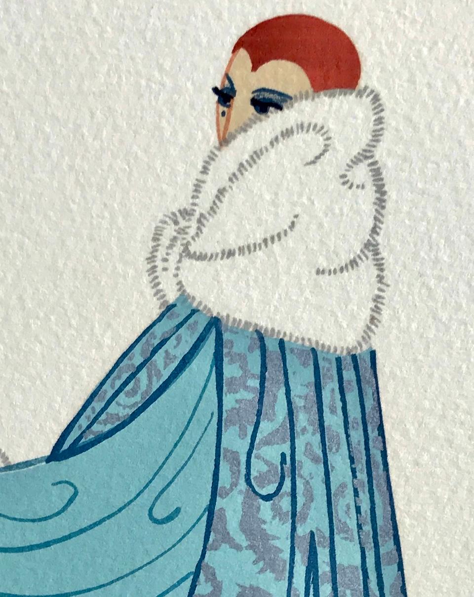 Litografia firmata ELEGANCE, illustrazione di moda degli anni '20, ritratto Art Deco - Print Art Déco di Erté