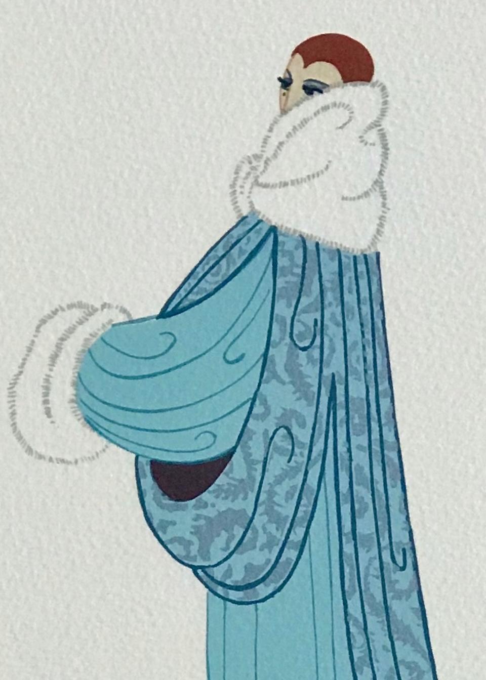 Litografia firmata ELEGANCE, illustrazione di moda degli anni '20, ritratto Art Deco - Figurative Print Grigio di Erté