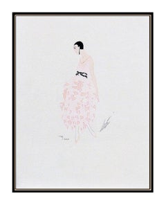 ERTE Color Lithograph Original Art Deco Dress Costume Design Signed Art Tirtoff