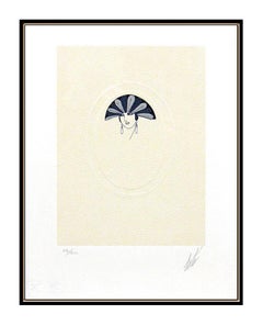 ERTE Color Lithograph Original Art Deco Dress Costume Design Signed FEATHERS Art