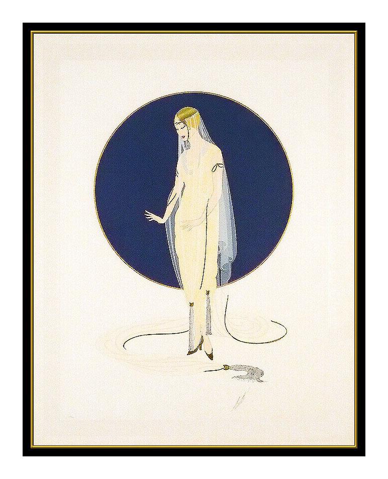 Erte Devotion Original Embossed Serigraph Large Hand Signed Dress Costume Design - Art Deco Print by Erté