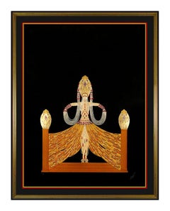 Erte Enchantress Large Embossed Color Serigraph Hand Signed Set Design Art Deco