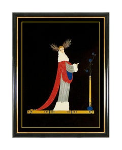Erte Ermine Brocade Embossed Color Serigraph Signed Deco Dress Design Artwork
