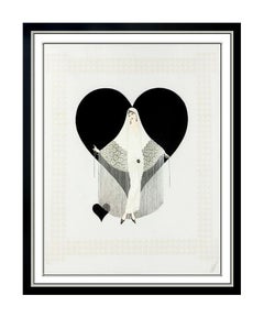 Erte Fringe Gown Embossed Color Serigraph Signed Large Art Deco Costume Design