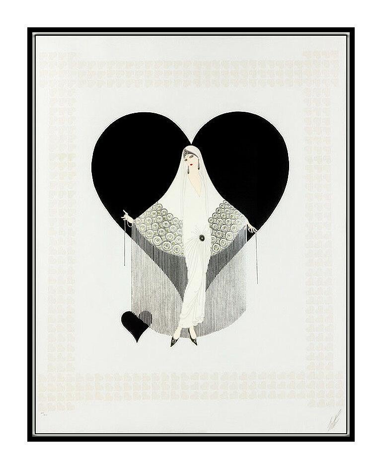 Erte Fringe Gown Embossed Color Serigraph Signed Large Art Deco Costume Design - Gray Portrait Print by Erté