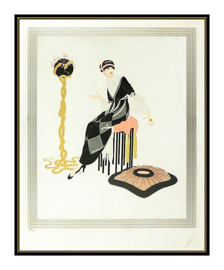 ERTE Harmony Large Embossed Color Serigraph Hand Signed Deco Romain Tirtoff Art - Art Deco Print by Erté