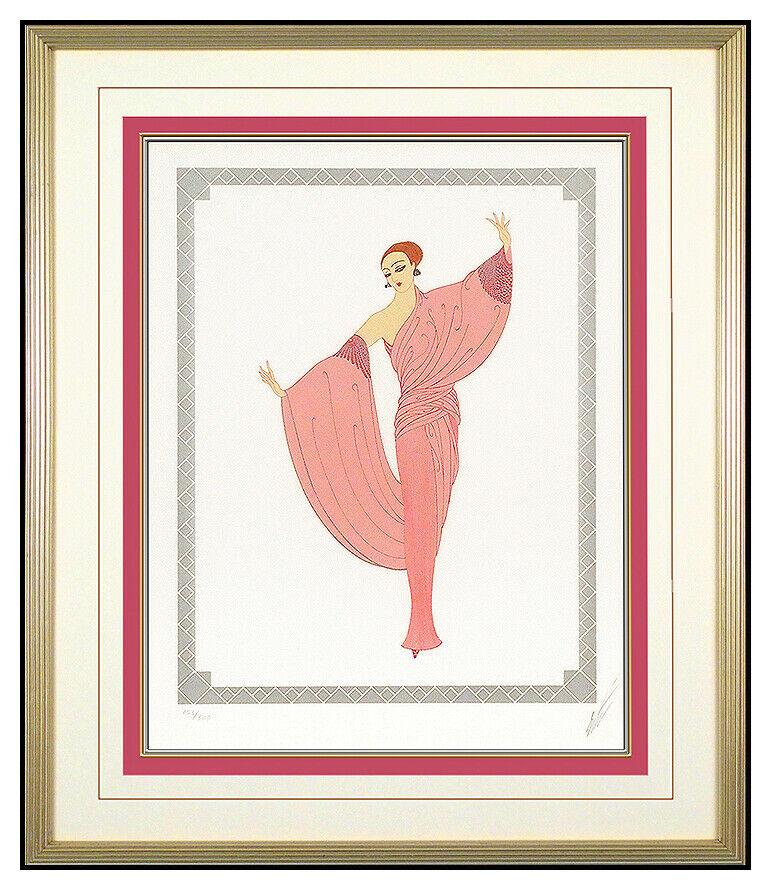 Erté Figurative Print - Erte In The Evening Embossed Serigraph Signed Ballet Costume Design Bronze Art