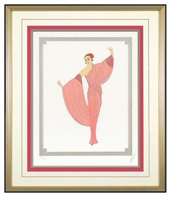 Vintage Erte In The Evening Embossed Serigraph Signed Ballet Costume Design Bronze Art