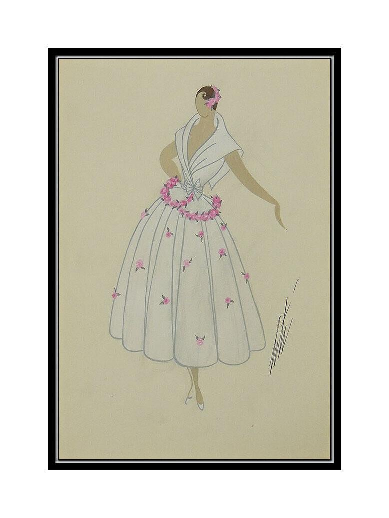 Erte Original Art Deco Costume Dress Design Gouache Painting Signed Tirftoff SBO - Print by Erté