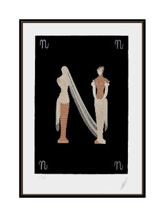 Erte Original Color Serigraph Alphabet Letter N Signed Deco Artwork Painting SBO