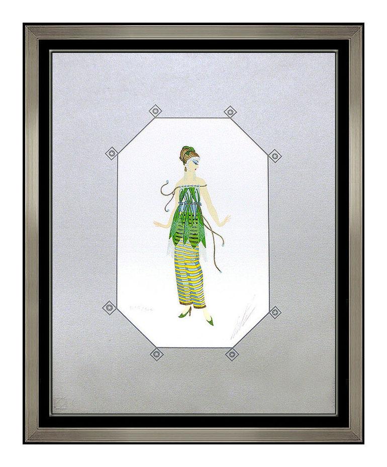 Erté Figurative Print - ERTE Original Dinarzade Color Serigraph Signed Deco Artwork Fashion Dress Design