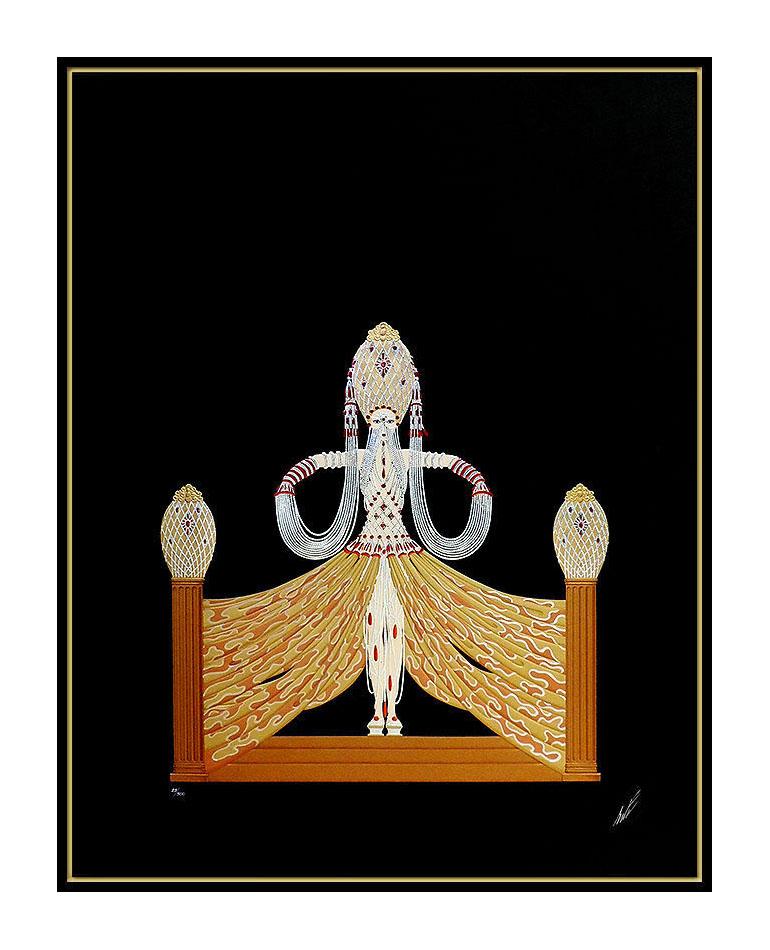 ERTE Original Embossed Serigraph Hand Signed Art Deco Enchantress Costume Design - Gray Figurative Print by Erté