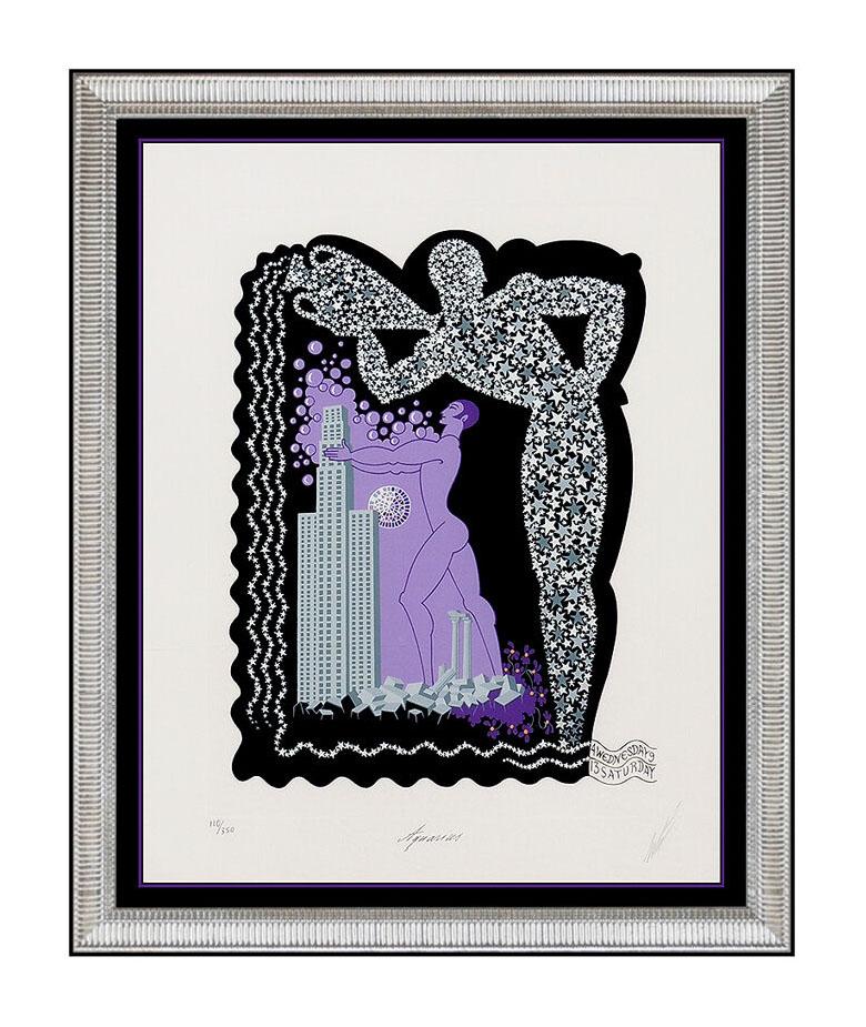 Erté Nude Print - ERTE Original Zodiac Serigraph Hand Signed Art Deco Aquarius Artwork Painting