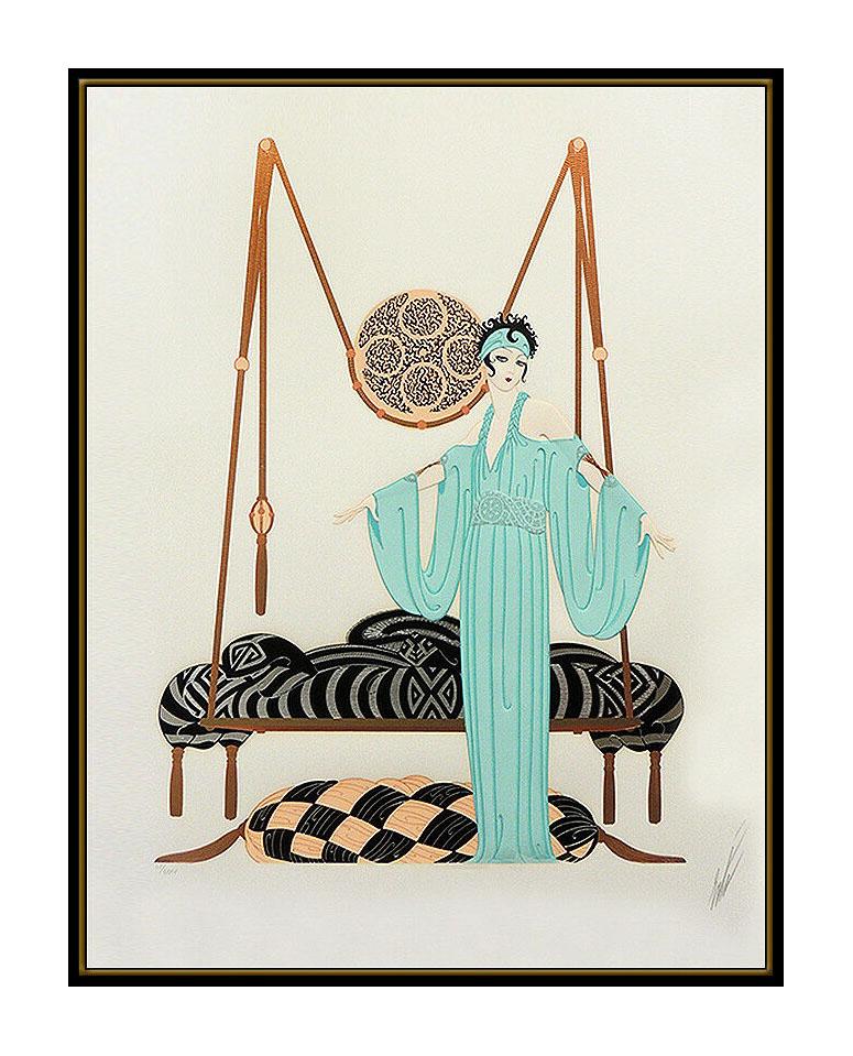 Erte Pillow Swing Color Serigraph Large Signed Art Deco Costume Set Design SBO - Print by Erté