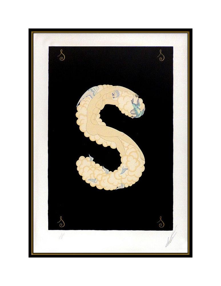 Erte Rare Letter S Color Original Serigraph Alphabet Hand Signed Deco Artwork - Print by Erté