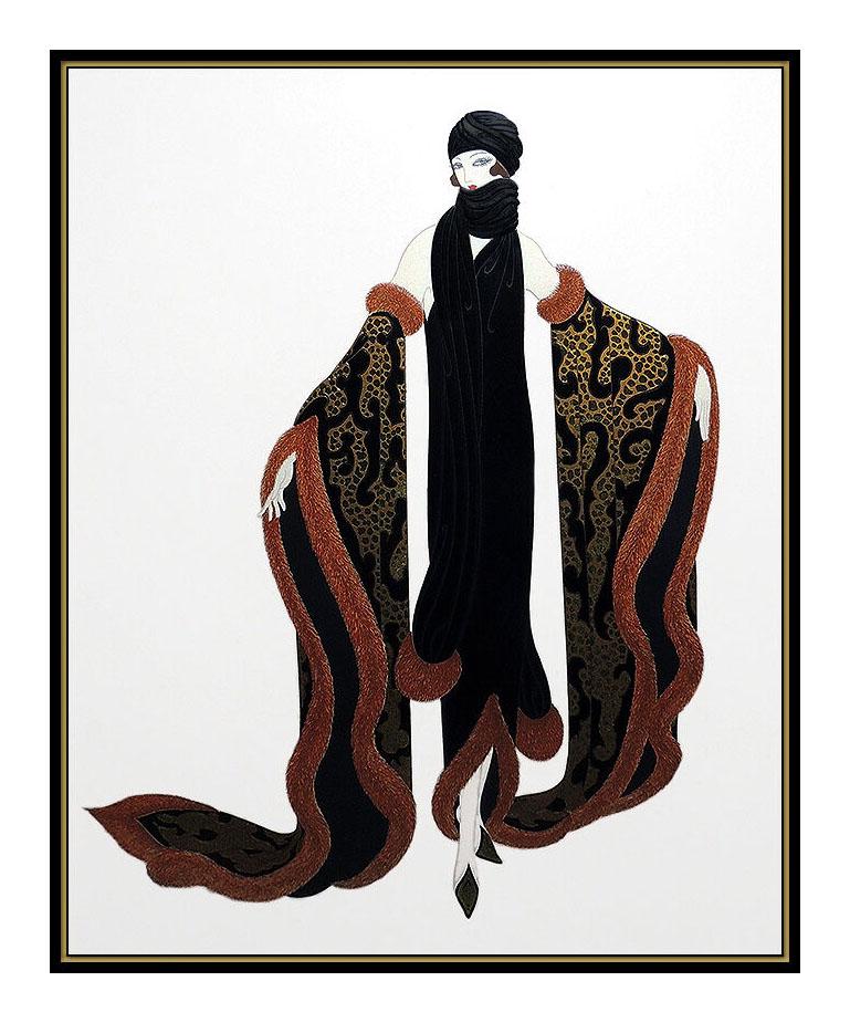 ERTE Serigraph Original Embossed Hand Signed Art Deco Costume Design Fox Fur SBO - Print by Erté