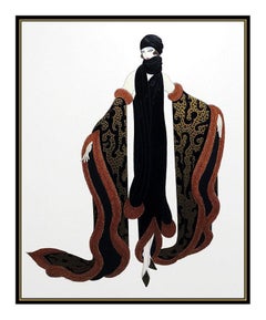 ERTE Serigraph Original Embossed Hand Signed Art Deco Costume Design Fox Fur SBO