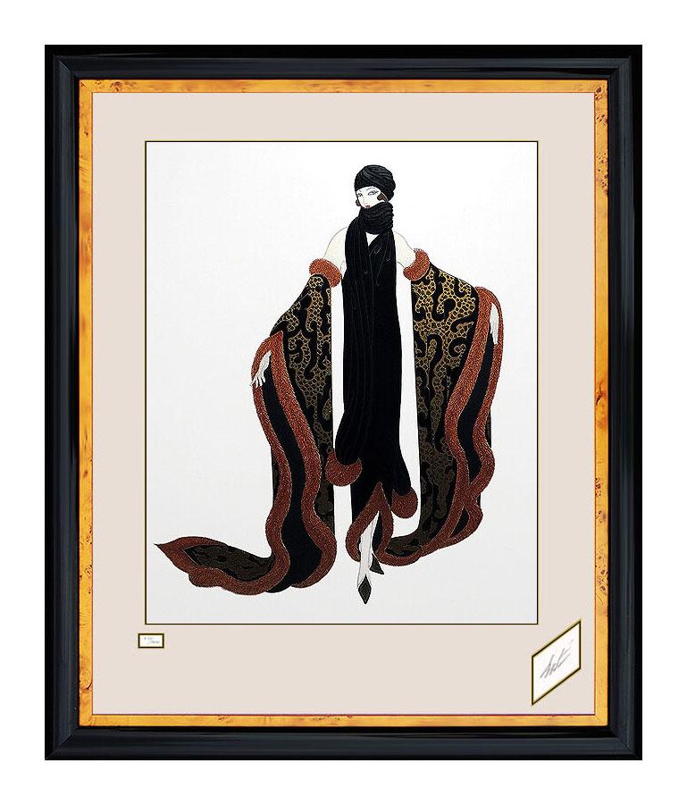 Erté Figurative Print - ERTE Serigraph Original Embossed Hand Signed Art Deco Costume Design Fox Fur SBO