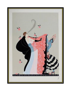ERTE Serigraph Original SIGNED Deco Artwork Costume Dress Design Flowered Cape