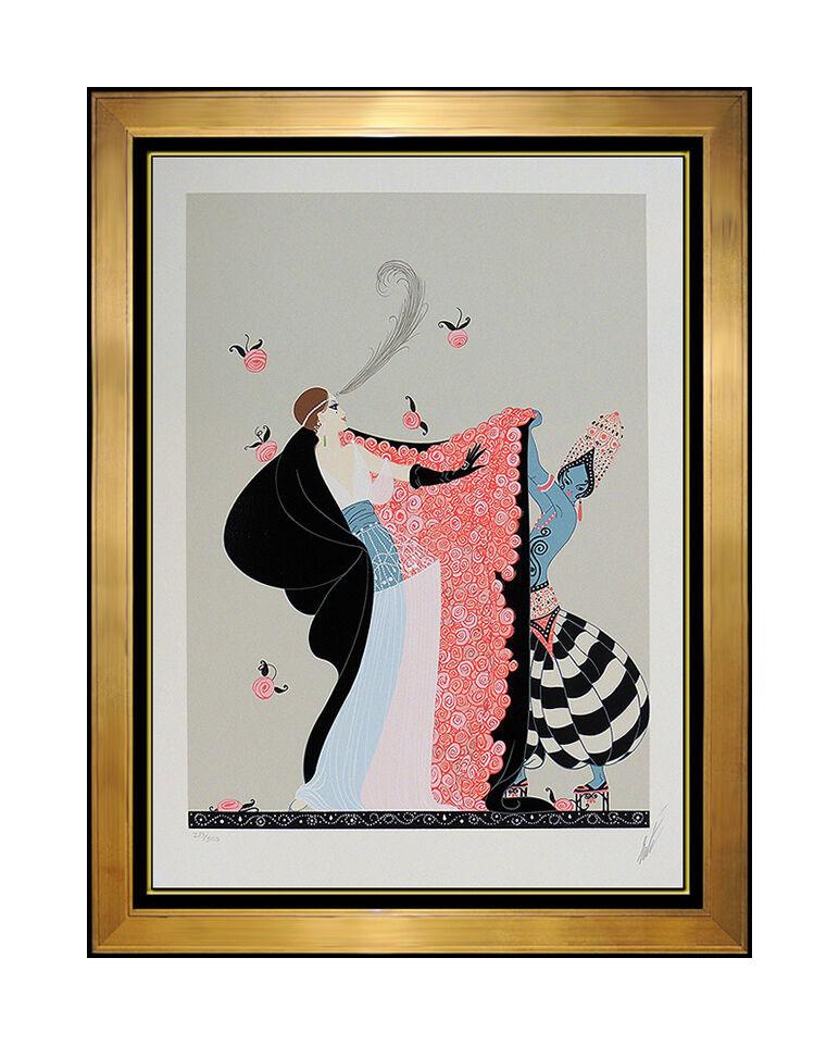 Erté Figurative Print - ERTE Serigraph Original SIGNED Deco Artwork Costume Dress Design Flowered Cape