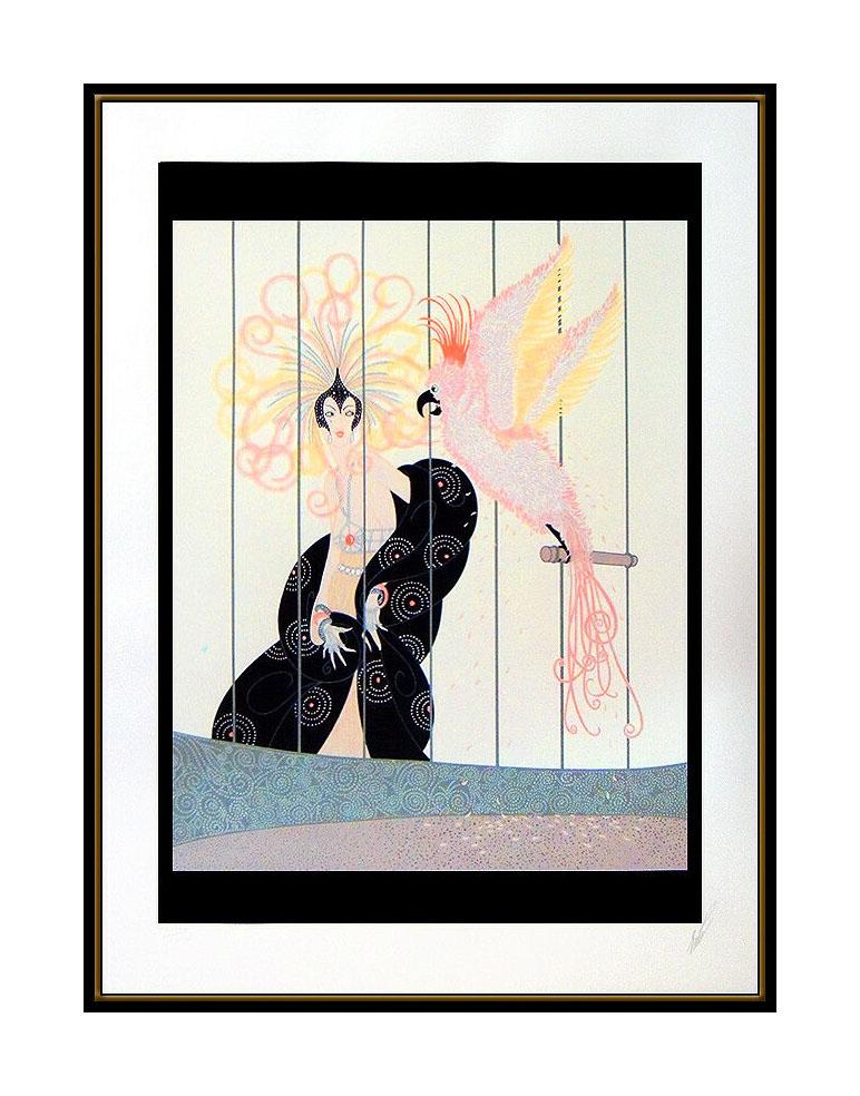 ERTE The Bird Cage Color Serigraph Set Design Art Deco Signed Romain Tirtoff SBO - Beige Print by Erté
