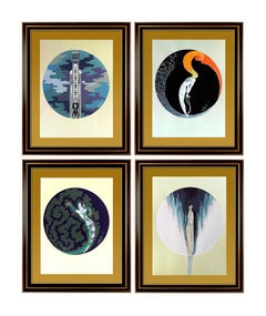 ERTE The Four Emotions Suite Hand Signed Art Deco Embossed Serigraphs Sculpture