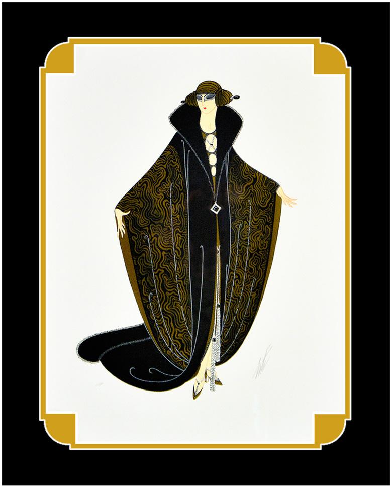 Erte The Golden Cloak Color Serigraph Signed Deco Artwork Robe Costume Design - Print de Erté