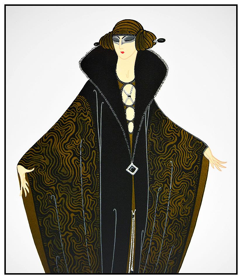 Erte The Golden Cloak Color Serigraph Signed Deco Artwork Robe Costume Design - Art déco Print par Erté