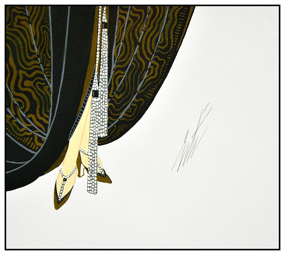 Erte The Golden Cloak Color Serigraph Signed Deco Artwork Robe Costume Design - Beige Figurative Print par Erté