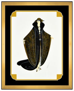 Erte The Golden Cloak Color Serigraph Signed Deco Artwork Dress Costume Design