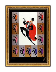 Erte White Tie Embossed Color Serigraph Signed Art Deco Costume Design Framed