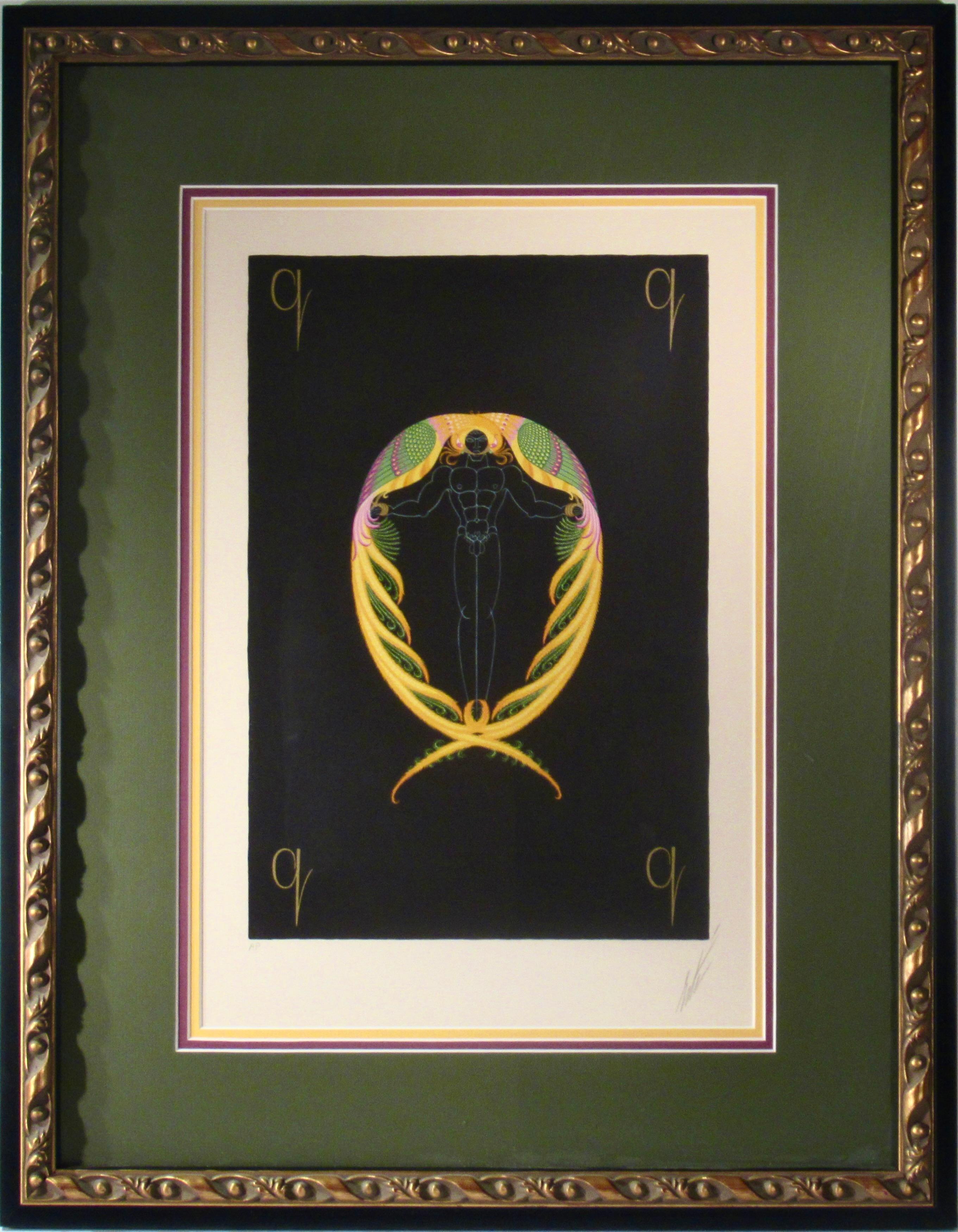 Erté Figurative Print – "Buchstabe Q" aus der Suite "Alphabet"