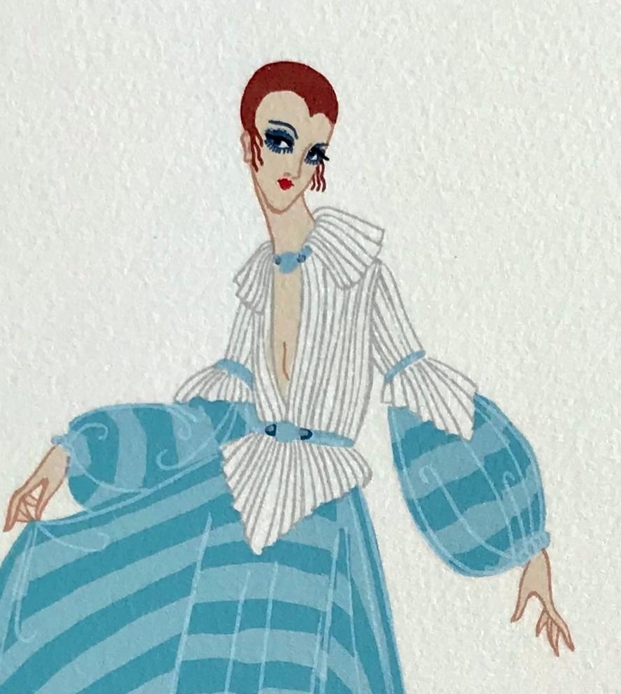 PREMIER Litografía firmada, Ilustración de moda de los años 20, Retrato Art Decó en venta 1