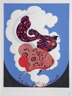 Pursuit of Flore, Art Deco Screenprint with Foil by Erte