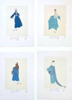 Conjunto de cuatro litografías de moda Art Déco: BON SOIR, PREMIER, TRES CHIC, ELEGANCE
