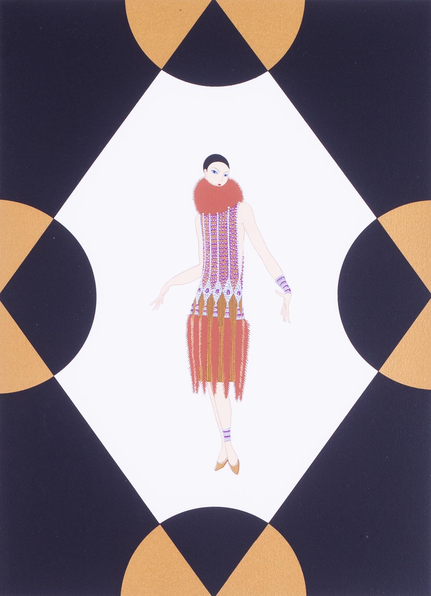 Lithografie im Art déco-Stil von Erte, Elegant 1990, signiert – Print von Erté