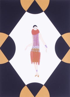 Signed art deco lithography by Erte, Elegant 1990