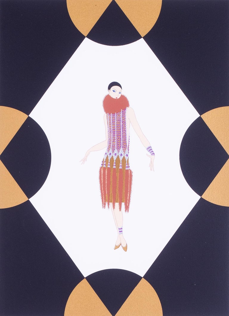 Signed art deco lithography by Erte, Elegant 1990 - Print by Erté