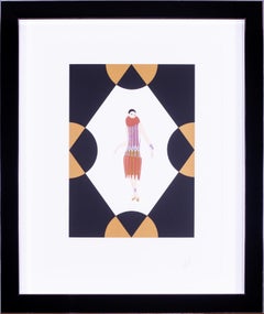 Lithographie Art déco signée par Erte, Élégante 1990