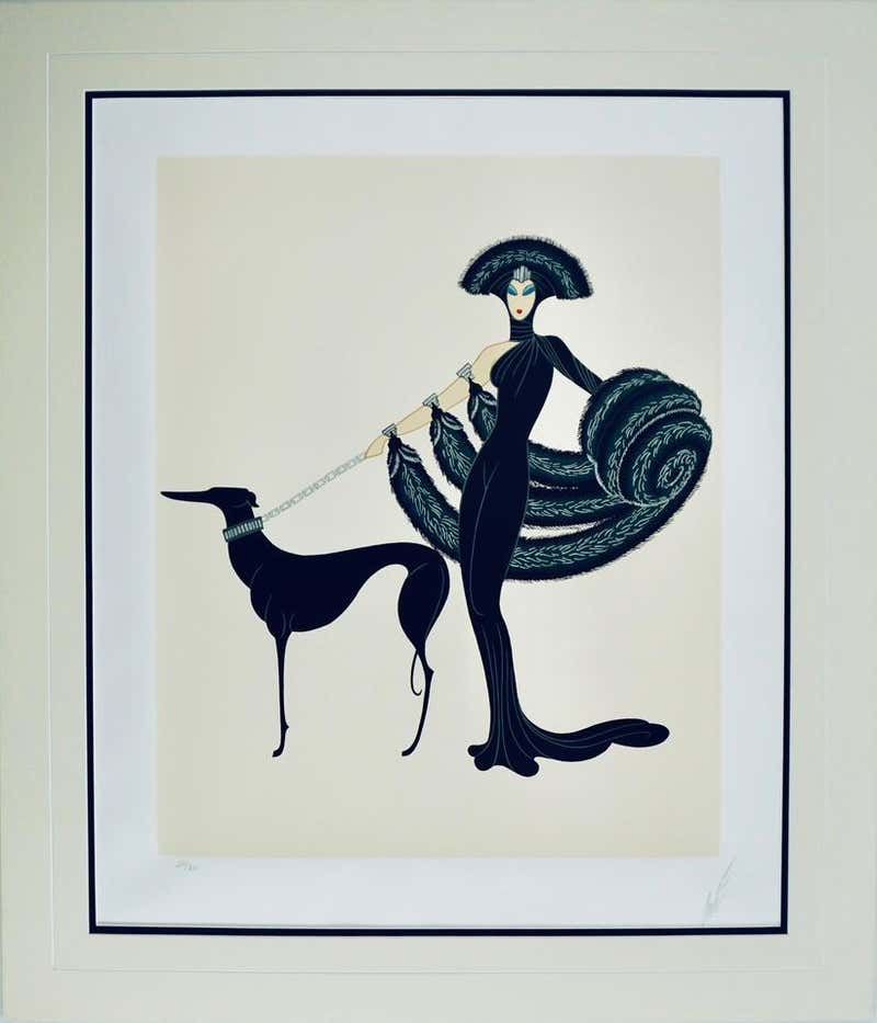 Erté The Blue Dress, Art Deco signed lithography by Erte For Sale at