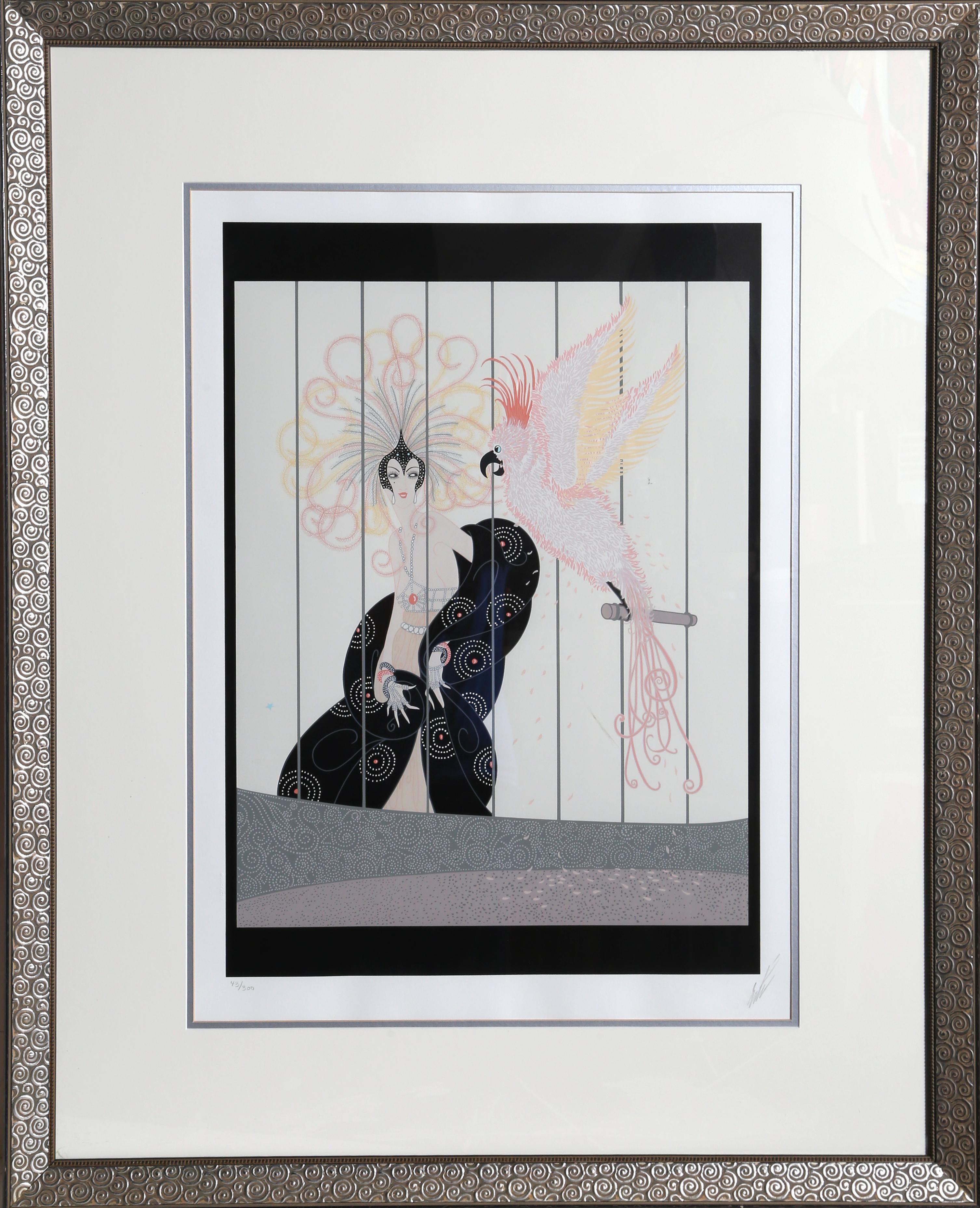 The Bird Cage, Framed Art Deco Serigraph by Erte