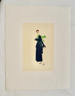 The Blue Dress, Art Deco signed lithography by Erte