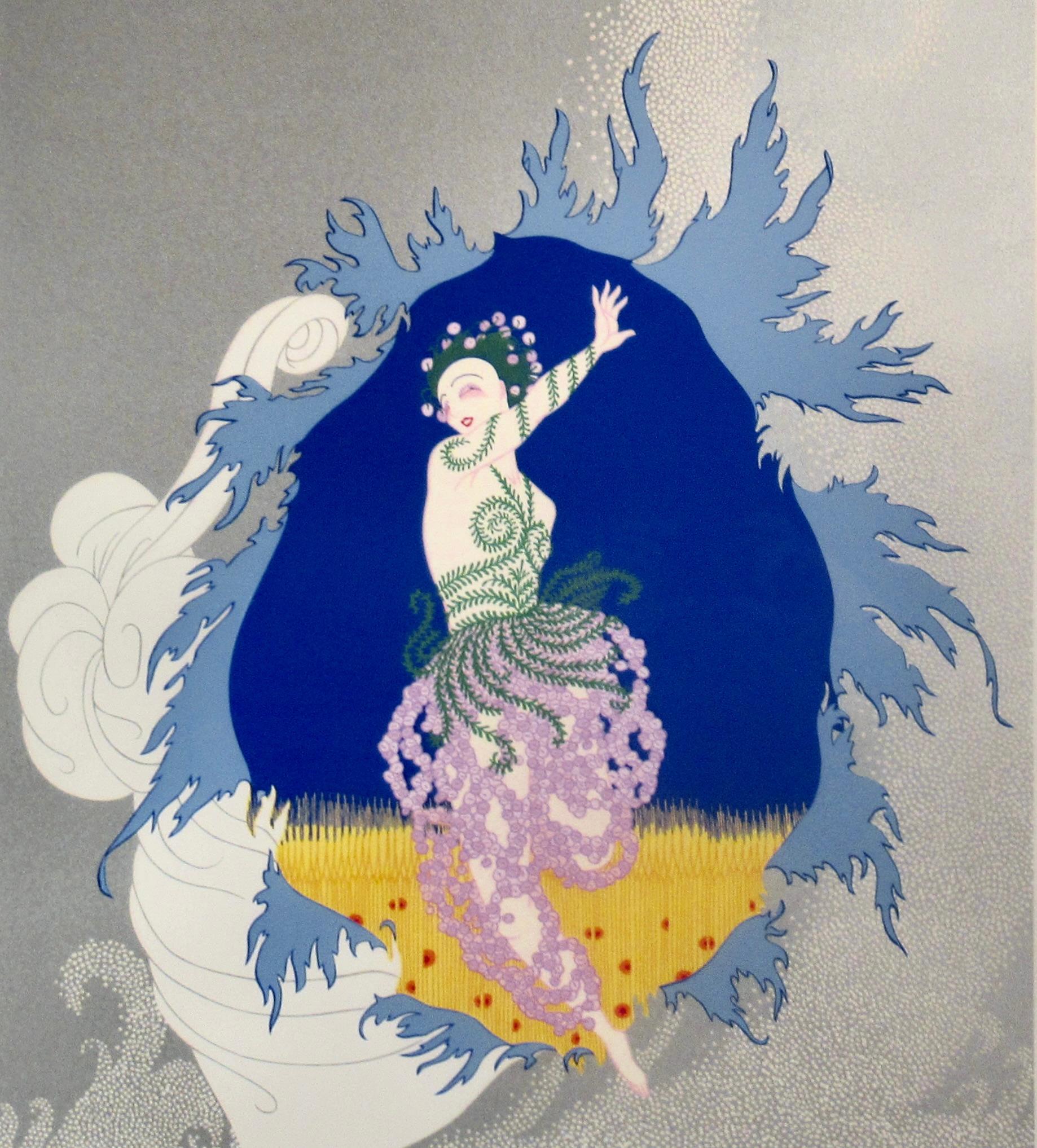 The Coming of the Spring - Gris Figurative Print par Erté