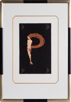 Vintage The Letter P from the Alphabet Suite, Nude Screenprint by Erte