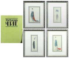 Vintage The Vamps by Erté set of four framed lithographs and original folder with tassel