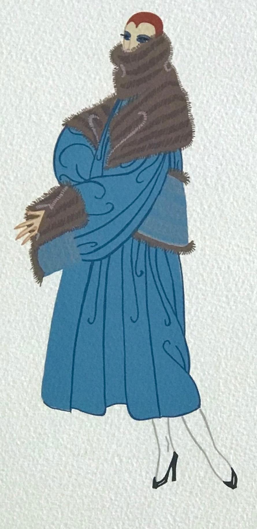 TRES CHIC Litografía firmada, Ilustración de moda de los años 20 Retrato de dama Art Decó - Figurative Print Beige de Erté