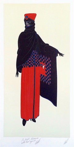 Retro ZSA ZSA Signed Lithograph, 1920's Fashion Illustration, Art Deco, Black Cape